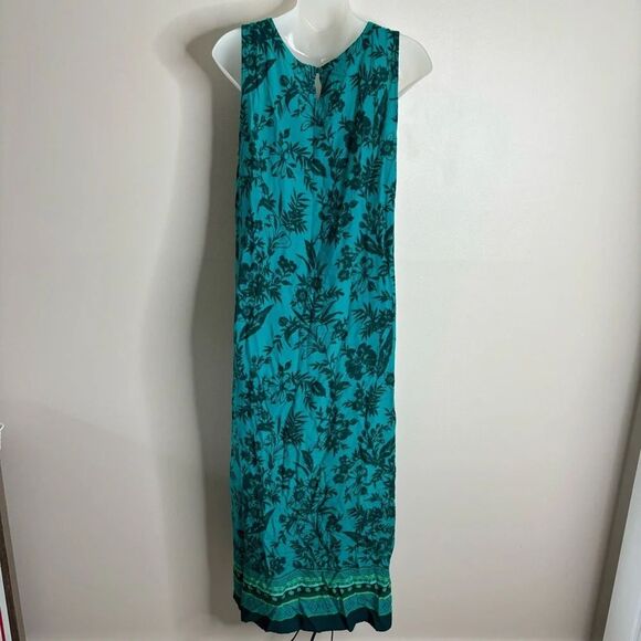 Y2K vintage R & K 90s Blue Teal Maxi floral print Dress sleeveless size 10 boho - Picture 3 of 6